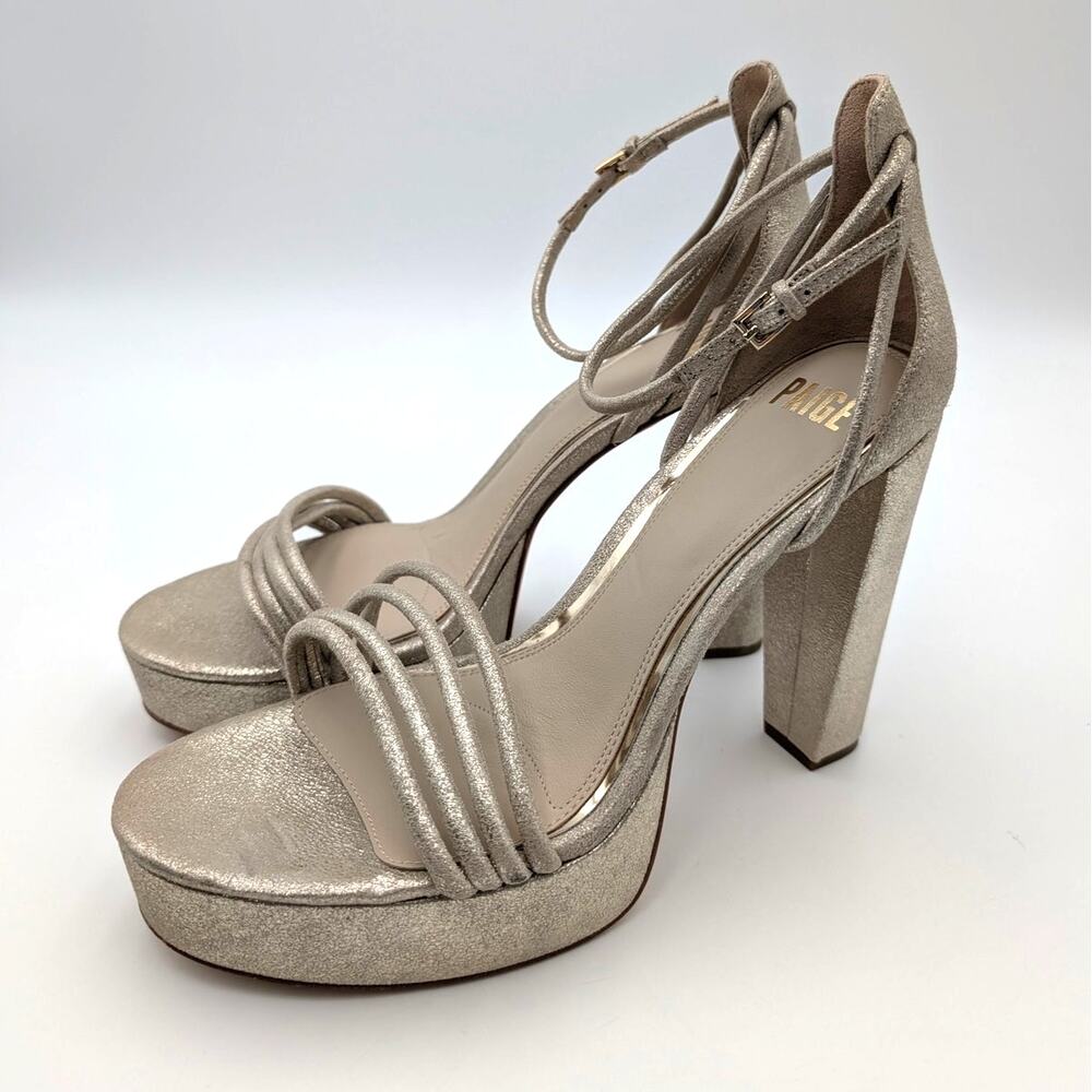 Paige Cat Ankle Strap Platform Heel Sandals Women's Gold Size US11 EU41.5